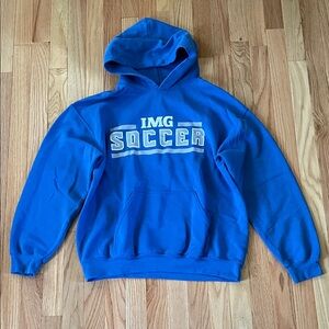 IMG Soccer Academy Hoodie Mens Medium Blue Fleece Athletic Outdoors